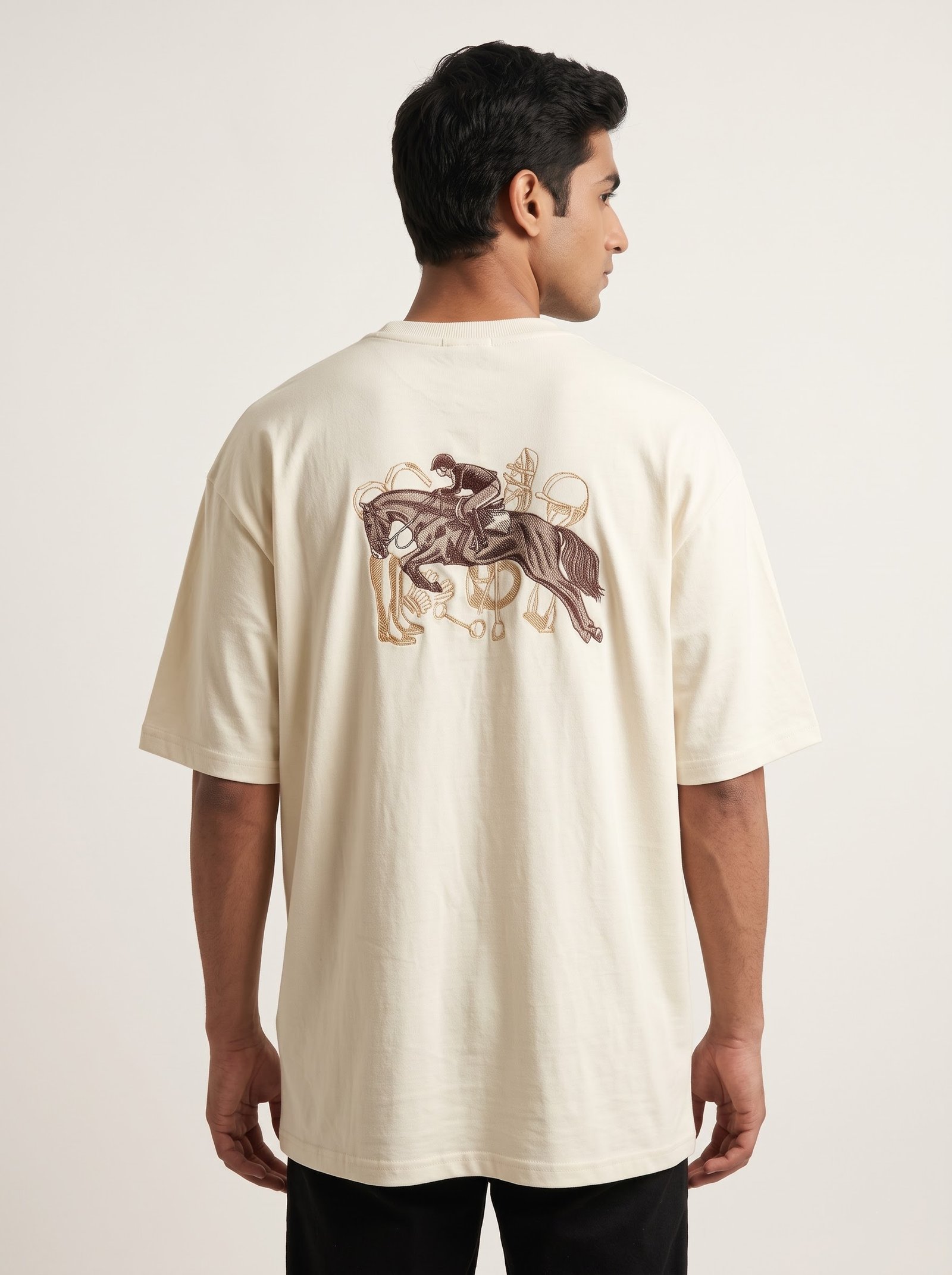 Equestrian Back-Embroidery Tee (Off-White)