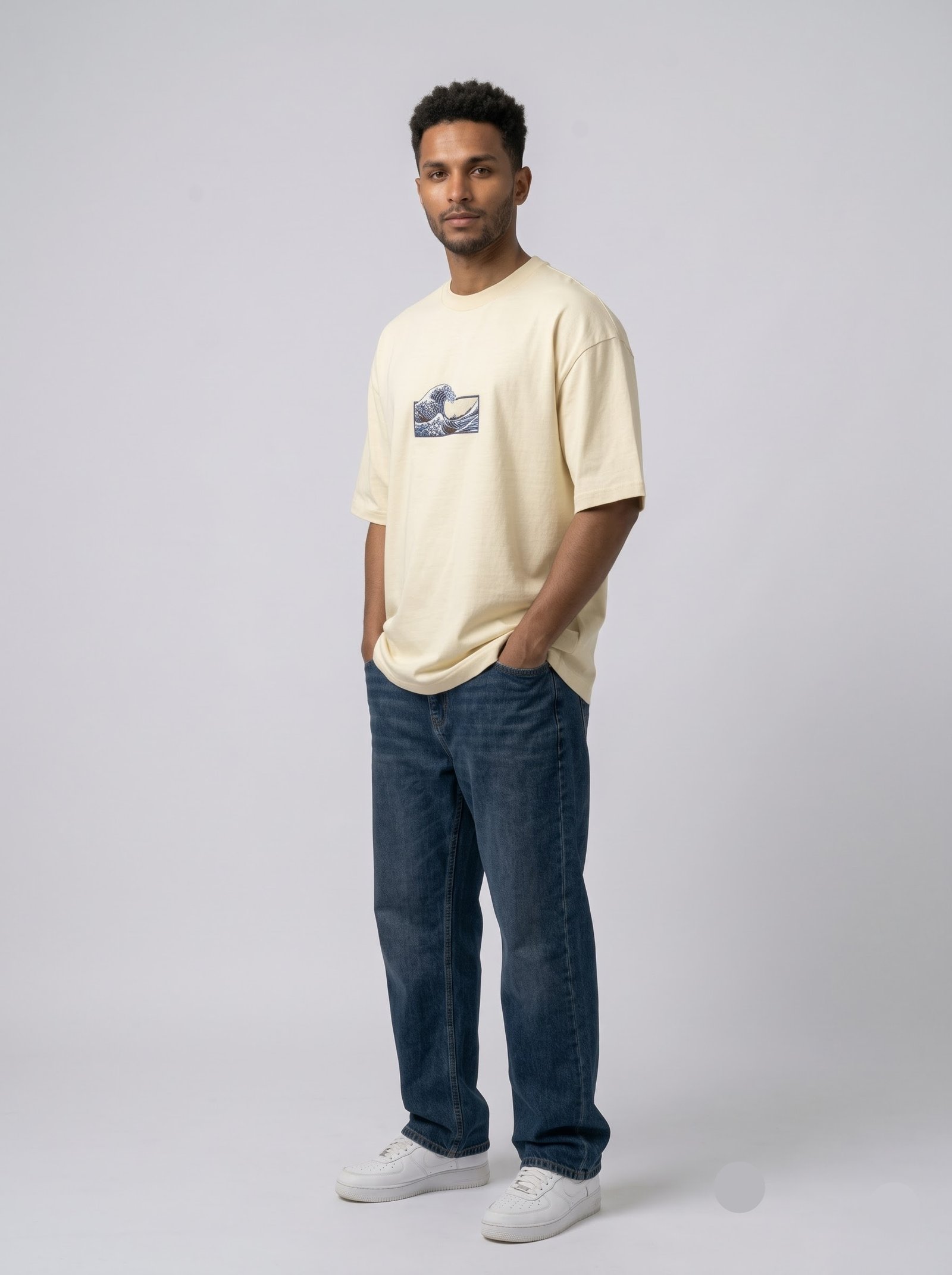 The Great Wave Embroidered Oversized Tee – Off-White