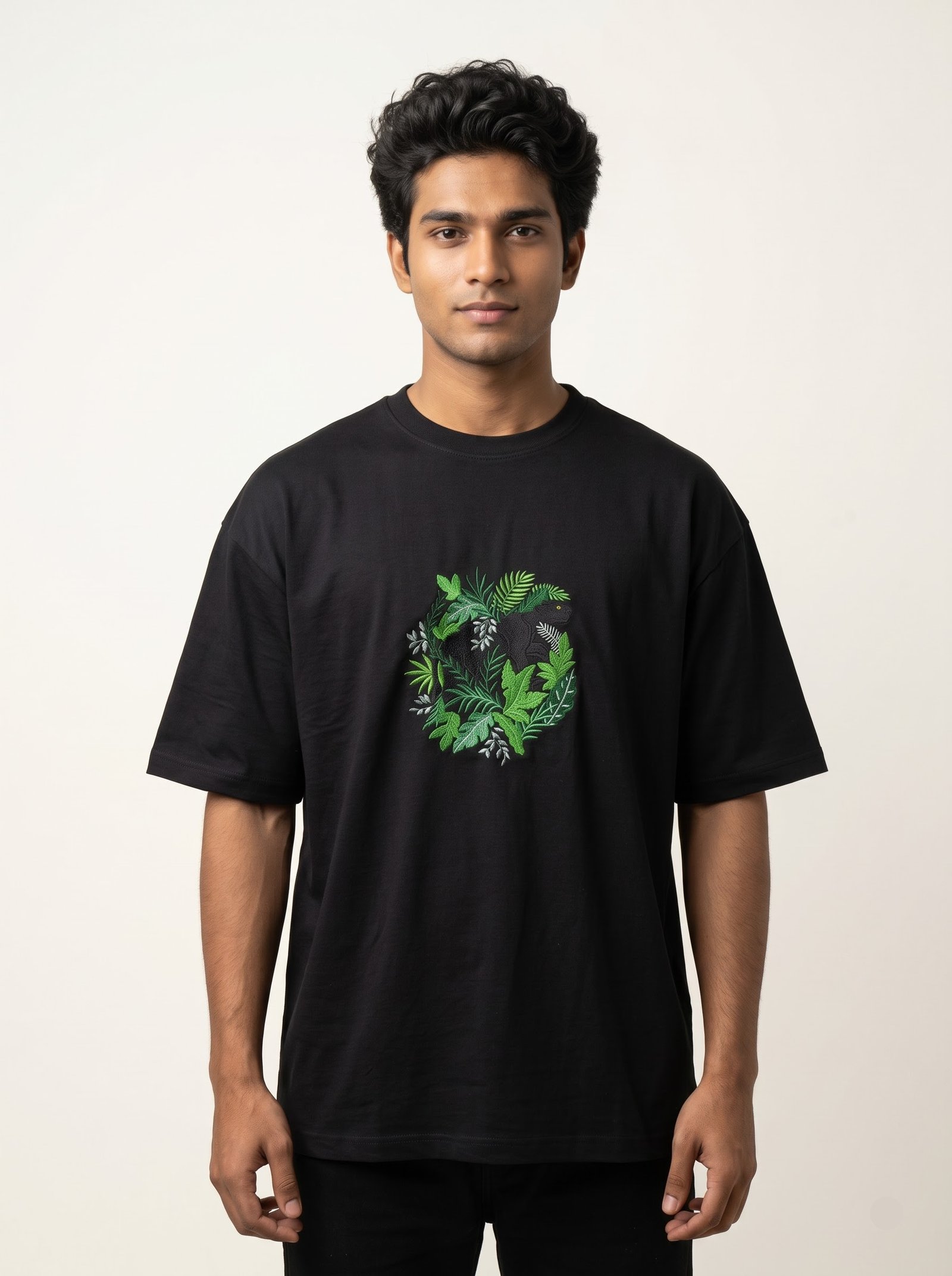 Wild Panther Embroidered Oversized T-Shirt