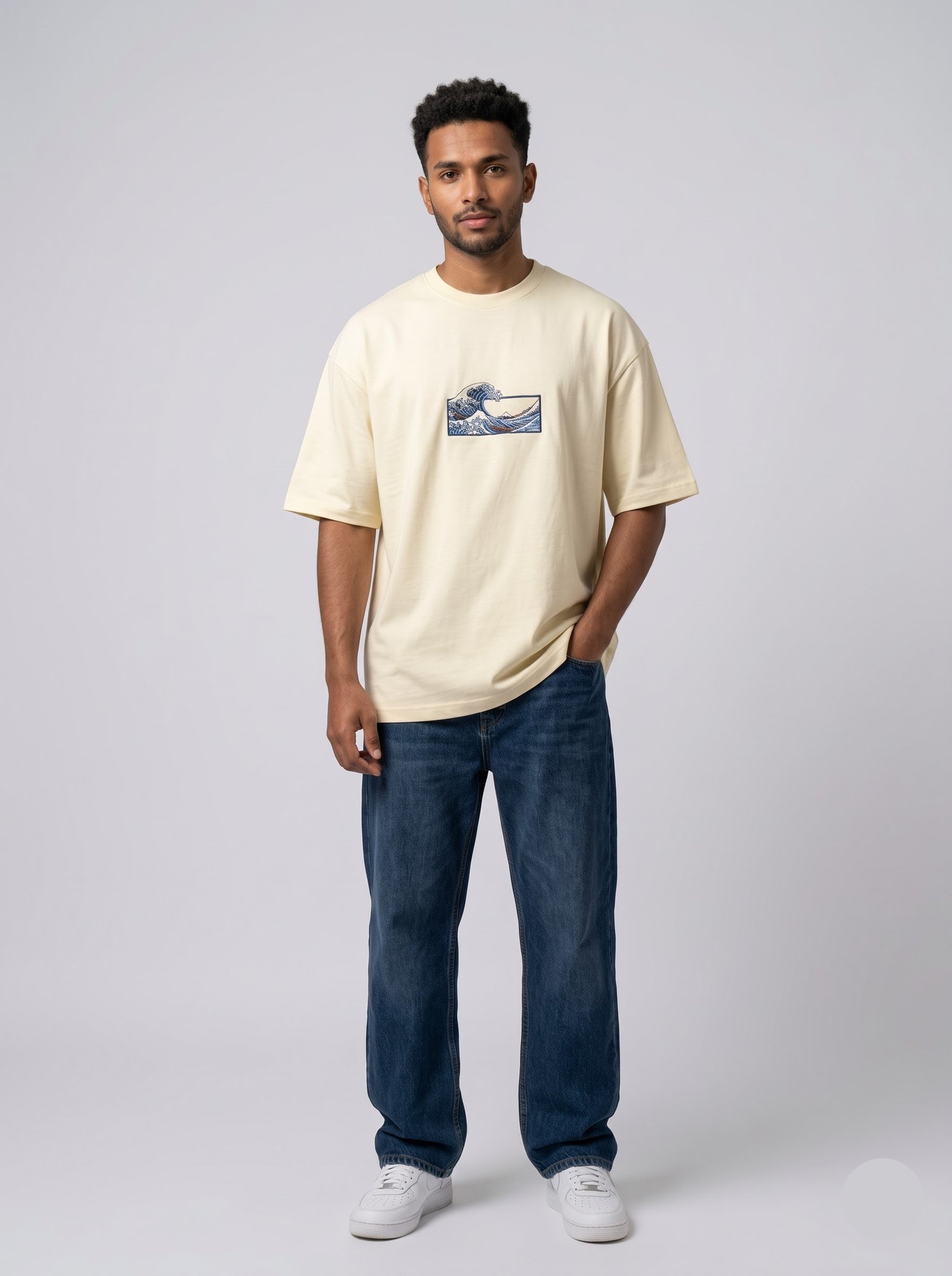 The Great Wave Embroidered Oversized Tee – Off-White