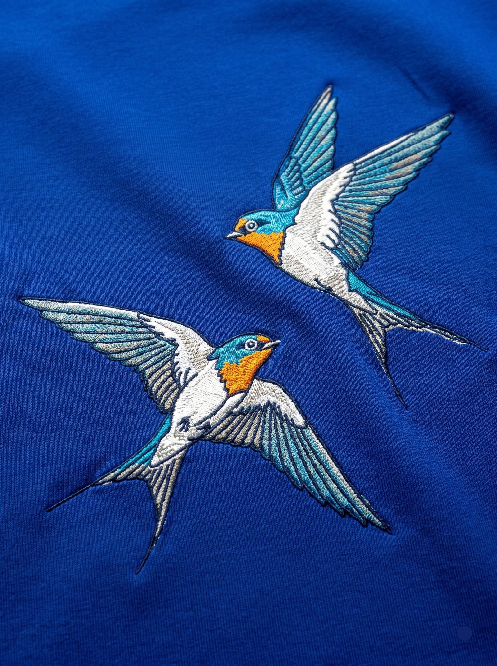 Royal Blue Swallow Embroidery T-Shirt - Image 3