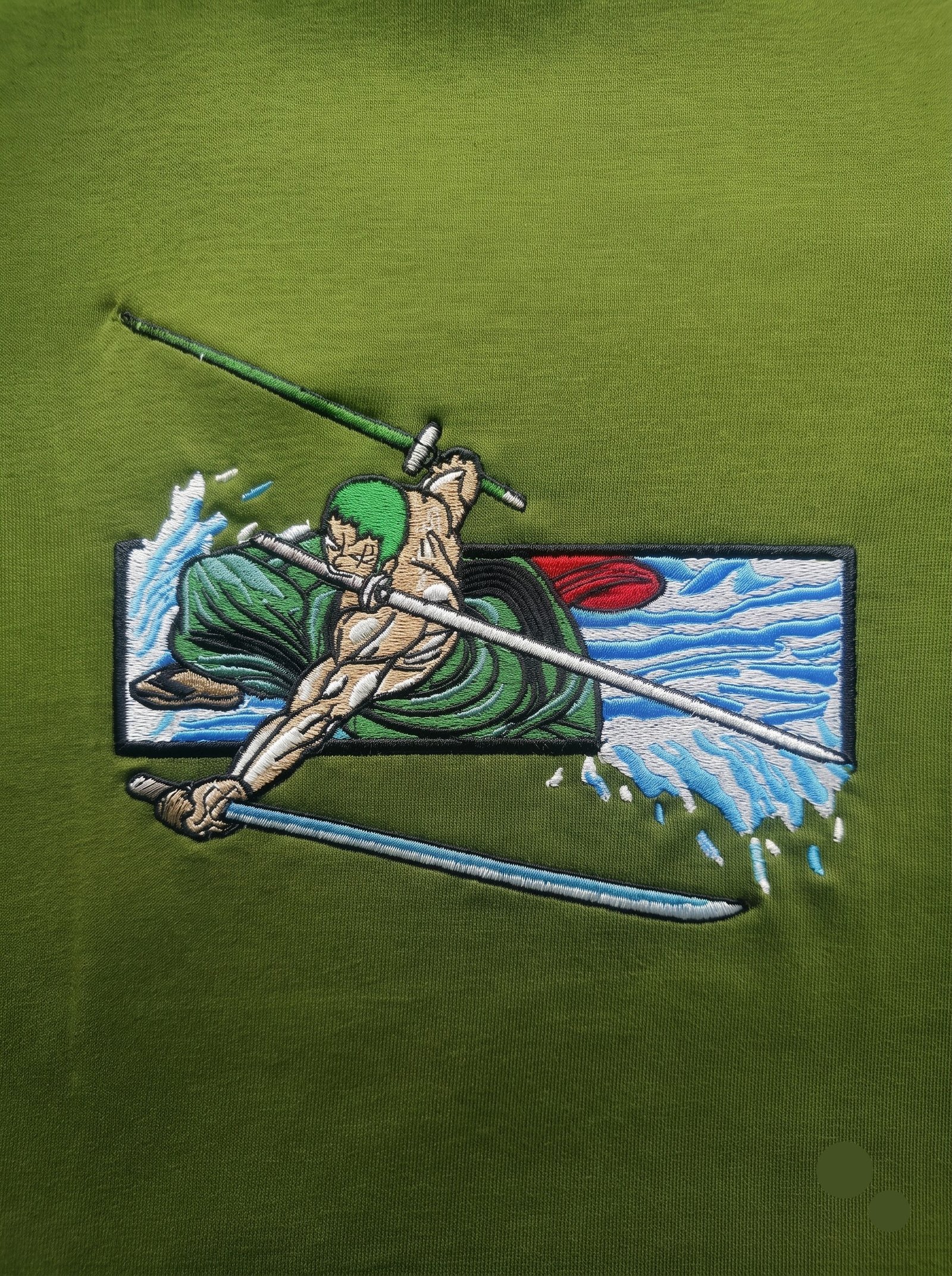 Samurai / Zoro Embroidered Oversized Tee in Olive Green - Image 2