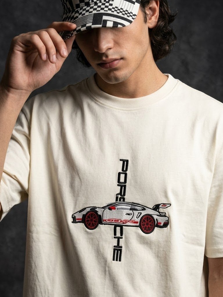 Porsche GT3 RS Motorsport Embroidered Tee (Cream)
